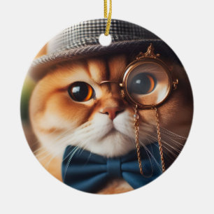 A Cat Wearing a Monocle VII Ceramic Tree Decoration
