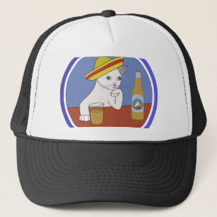 A cat Wearing a Sombrero and Drinking Trucker Hat