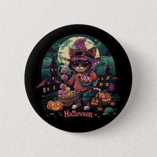 a cat with a basket of flowers and a cat with a ba 6 cm round badge