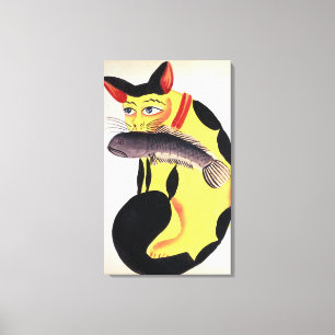 A cat with a fish in its mouth, from the Rudyard K Canvas Print