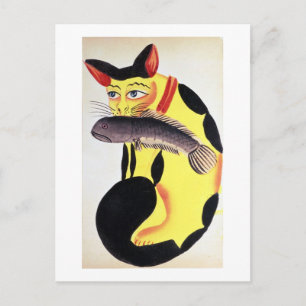 A cat with a fish in its mouth, from the Rudyard K Postcard