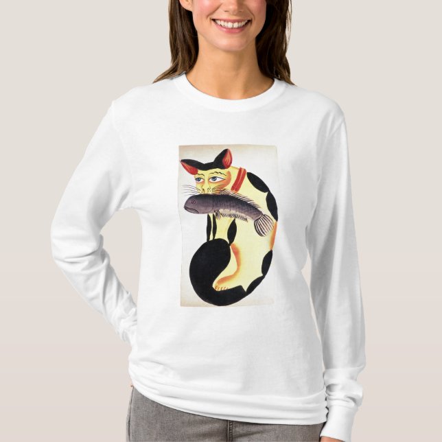 A cat with a fish in its mouth, from the Rudyard K T-Shirt (Front)