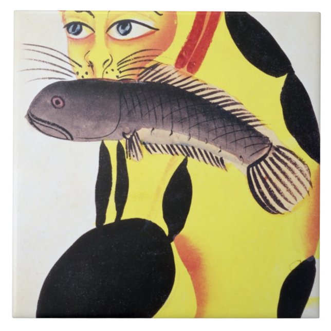 A cat with a fish in its mouth, from the Rudyard K Tile (Front)