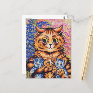 A Cat with her Kittens by Louis Wain Postcard