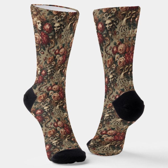 A Cautionary Flourish - Gothic Victorian Tapestry Socks (Angled)
