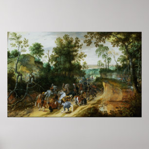 A Cavalry Column Ambushed on a Woodland path Poster