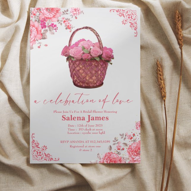 a celebartion of love basket floral bridal shower invitation (Creator Uploaded)
