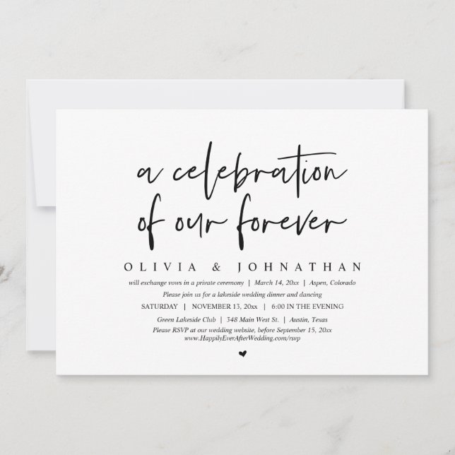 A Celebration of our Forever, Wedding Elopement Invitation (Front)