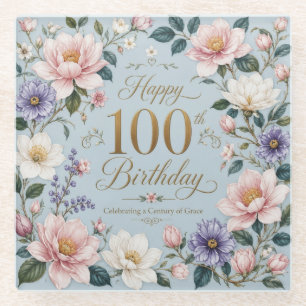 A Century of Blooming Grace Glass Coaster