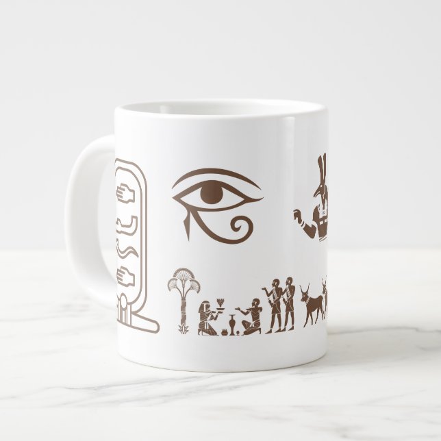 A ceramic mug with an ancient Egyptian design  (Front Left)