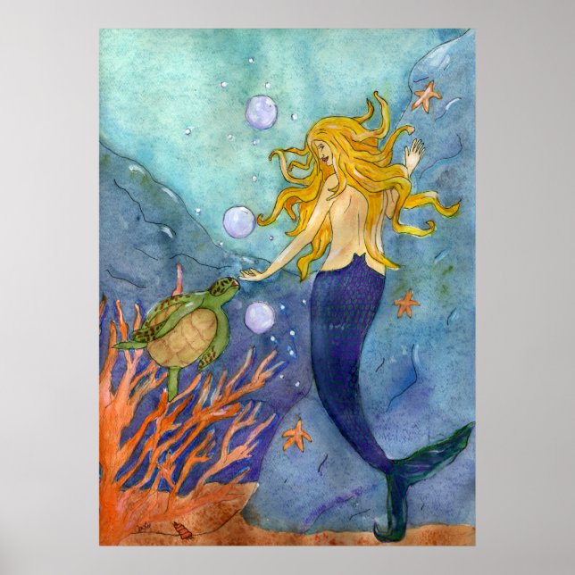 A Chance Encounter mermaid sea turtle poster (Front)