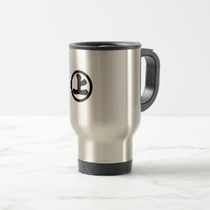 a character on a circle travel mug