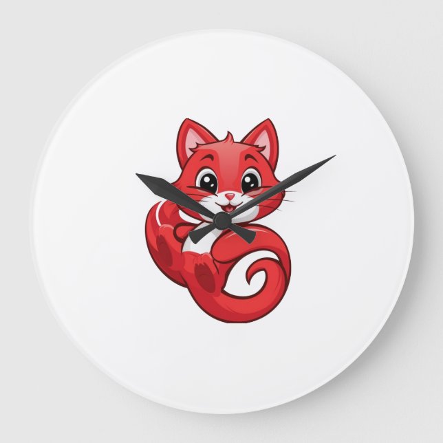 A charming and adorable red cat large clock (Front)