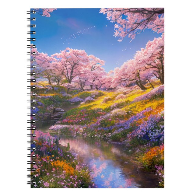 A Charming Creek Amidst Sakura Trees Notebook (Front)