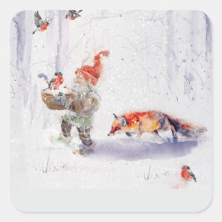 A charming Scandinavian winter scene Square Sticker