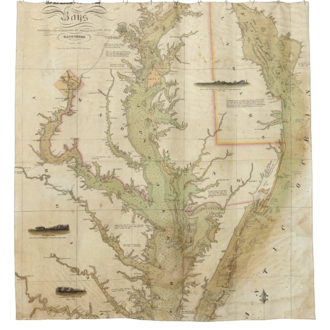 A Chart of the Chesapeake And Delaware Bays Shower Curtain (Front)