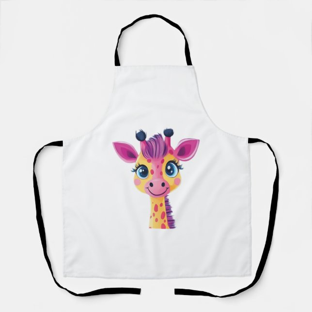 A cheerful and whimsical design of a young giraffe apron (Front)