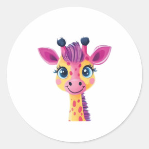 A cheerful and whimsical design of a young giraffe classic round sticker