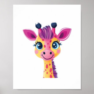 A cheerful and whimsical design of a young giraffe poster