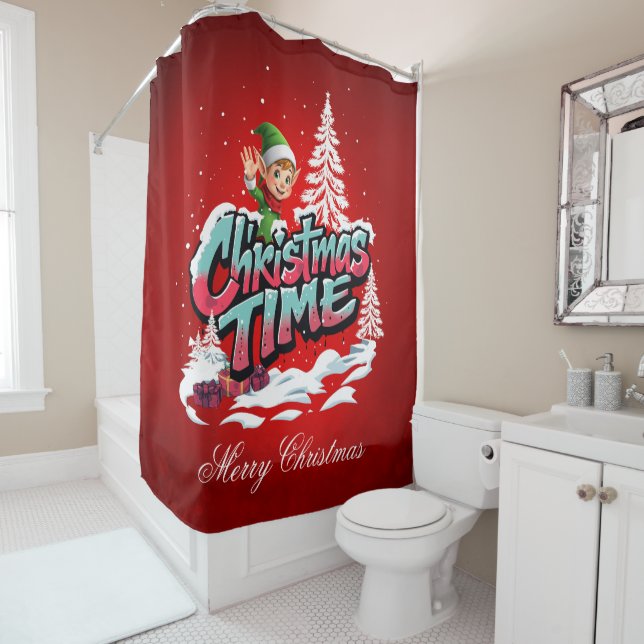A cheerful cartoon elf  shower curtain (In Situ)
