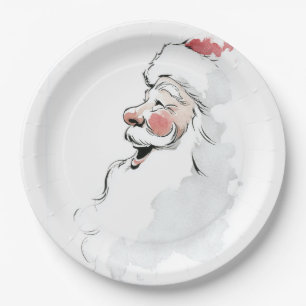 A Cheerful Christmas Watercolor Santa Paper Plates