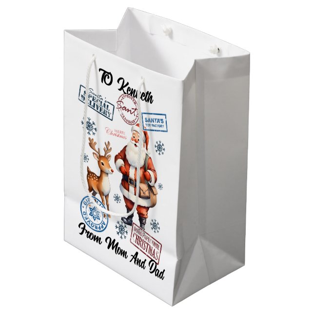 A Cheerful Santa With His Magical Holiday Sack Medium Gift Bag (Front Angled)