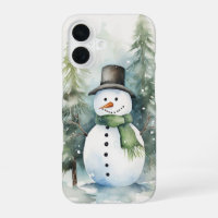 A cheerful snowman standing in a snowy winter wond