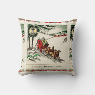 A Cheery Horse and Carriage Christmas Cushion