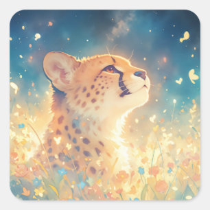 A Cheetah’s Gaze Beneath the Stars Square Sticker