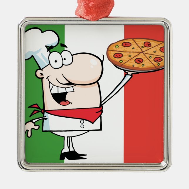 A Chef Holds Up Pizza Metal Tree Decoration (Front)