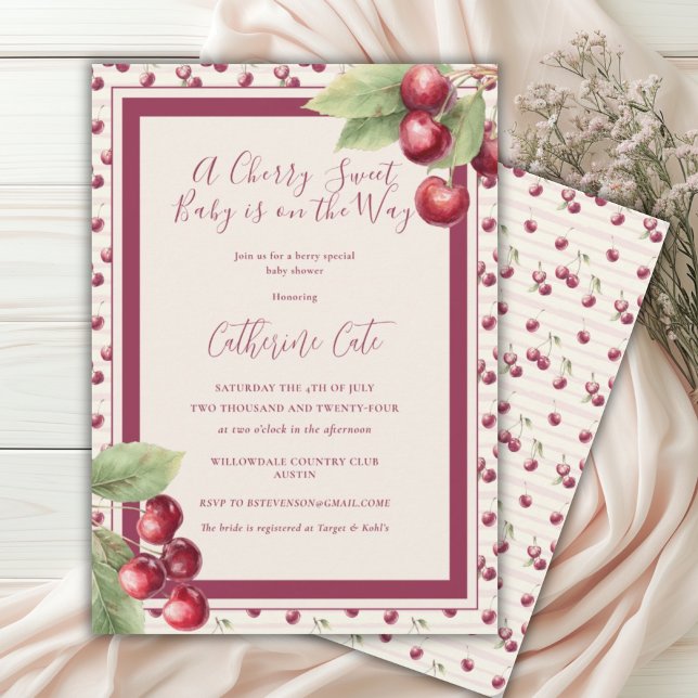 A Cherry Sweet Baby is on the Way Baby Shower Invitation (Creator Uploaded)