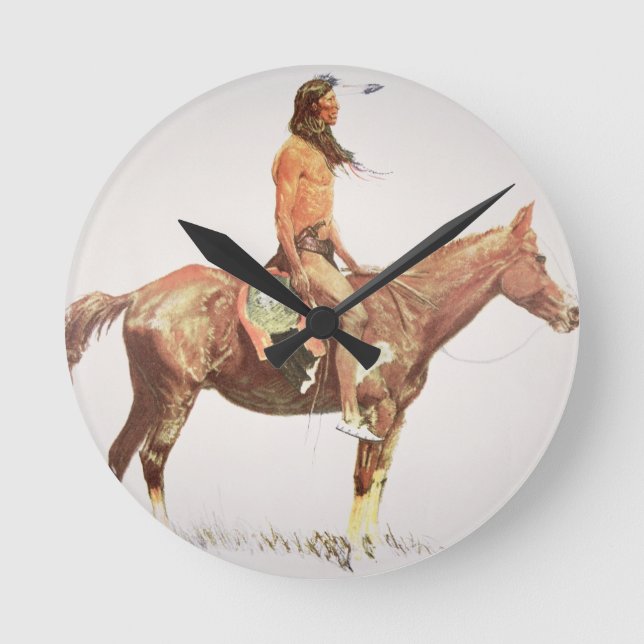 A Cheyenne Brave, 1901 (colour litho) Round Clock (Front)