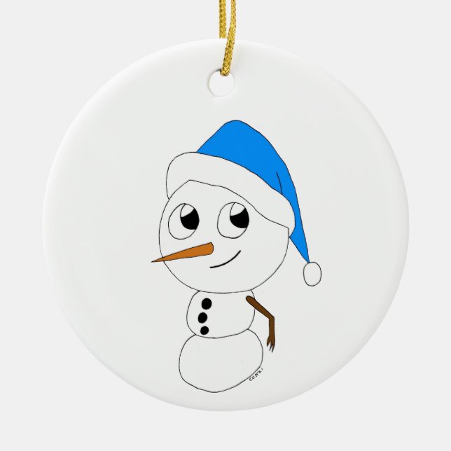 a chibi snowman   ceramic tree decoration (Front)