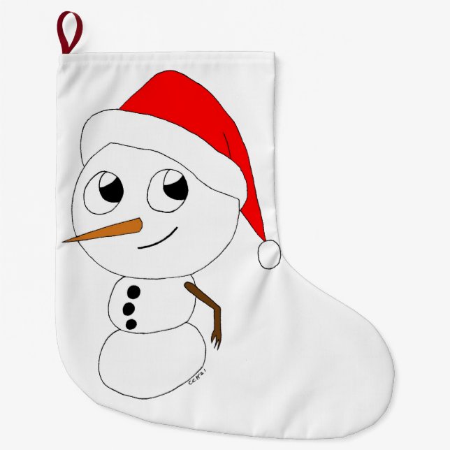 a chibi snowman  large christmas stocking (Front)