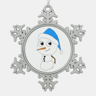 a chibi snowman snowflake pewter christmas ornament