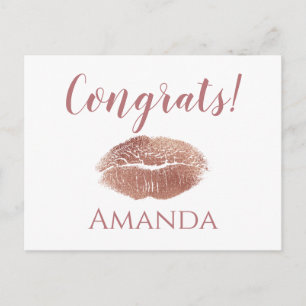 A chic and girly lipstick print congrats postcard