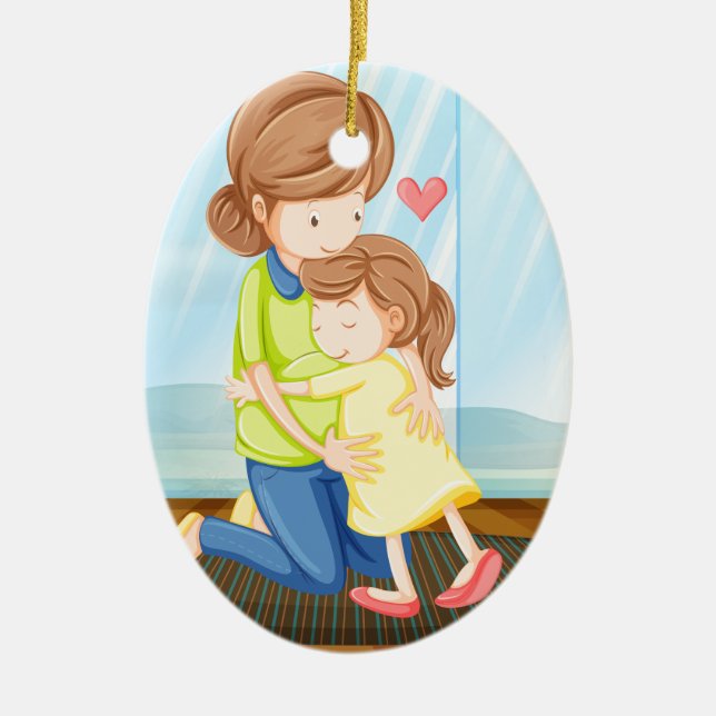 A child hugging her mother ceramic tree decoration (Front)