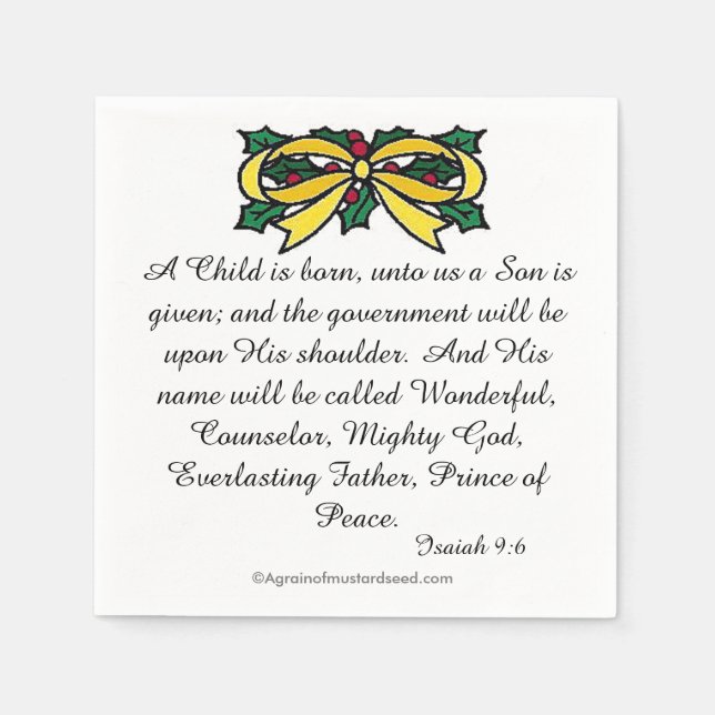 A Child is born Scripture Christmas Napkin (Front)