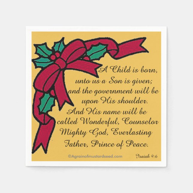 A Child is born Scripture Christmas Napkin (Front)