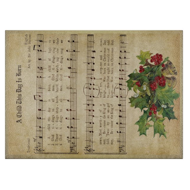 "A CHILD THIS DAY IS BORN" Glass Cutting Board (Front)