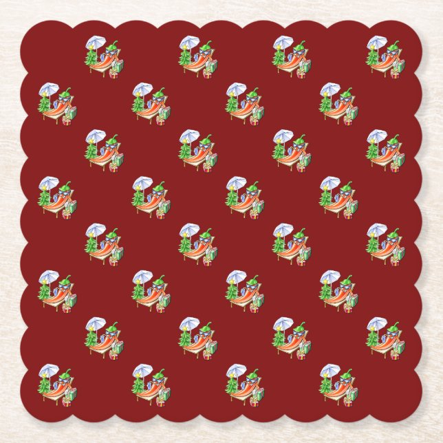 A chilli Christmas at the beach Paper Coaster (Front)
