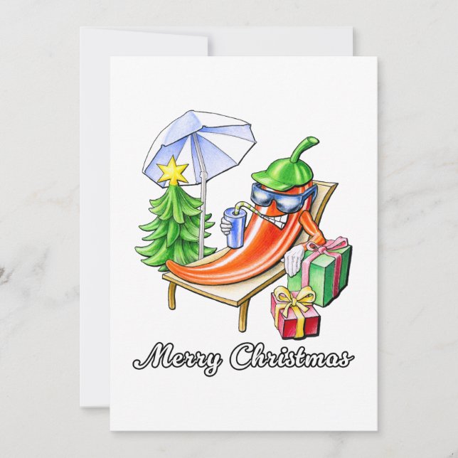A Chilli Merry Christmas under Sunshade and Tree Invitation (Front)