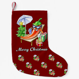 A Chilli Merry Christmas under Sunshade and Tree Small Christmas Stocking