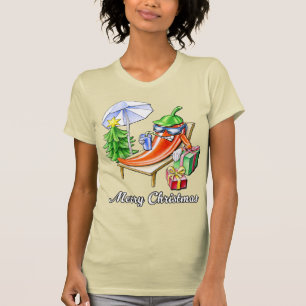 A Chilli Merry Christmas under Sunshade and Tree T-Shirt