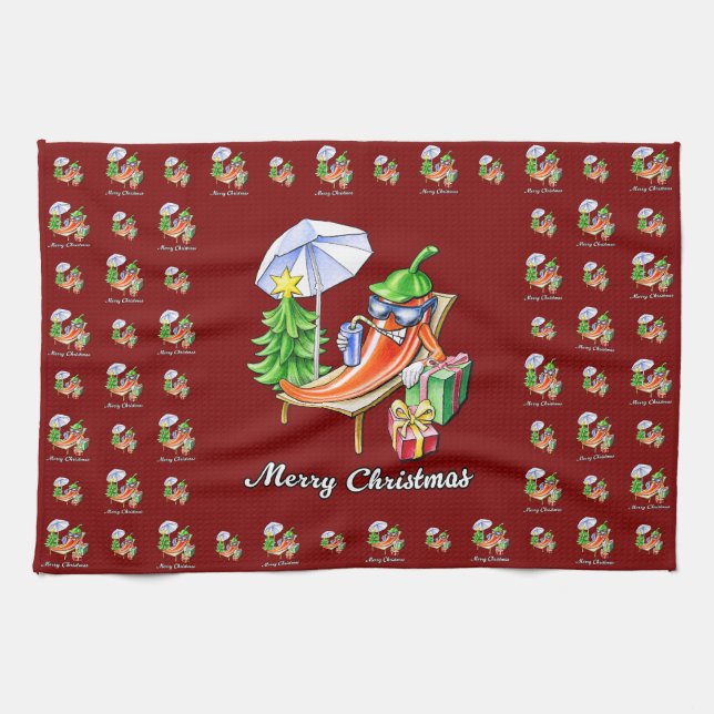 A Chilli Merry Christmas under Sunshade and Tree Tea Towel (Horizontal)