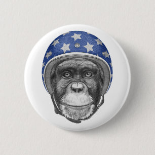 A Chimpanzee Motorcycle Rider 6 Cm Round Badge