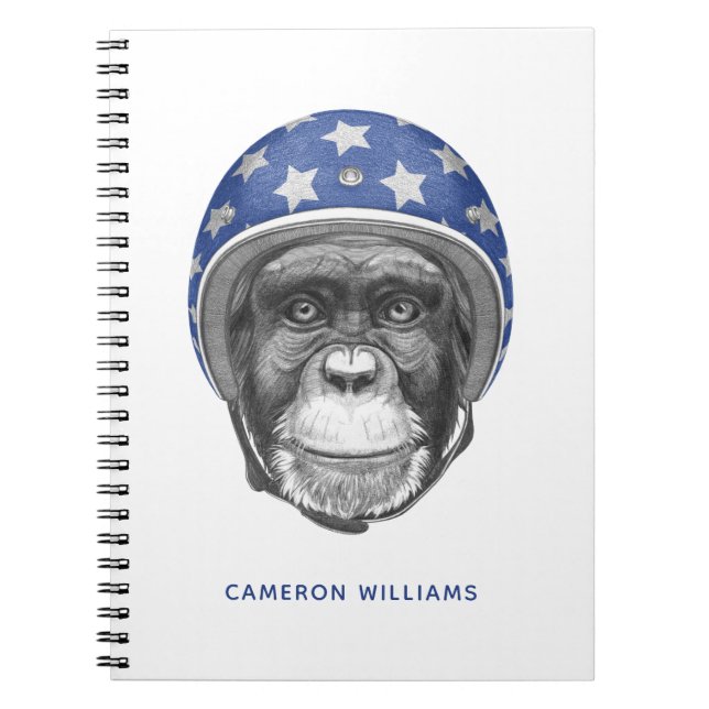A Chimpanzee Motorcycle Rider | Add Your Name Notebook (Front)