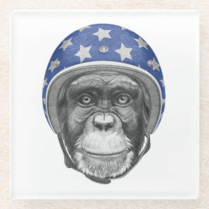 A Chimpanzee Motorcycle Rider Glass Coaster