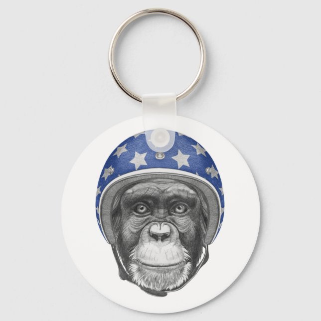 A Chimpanzee Motorcycle Rider Key Ring (Front)