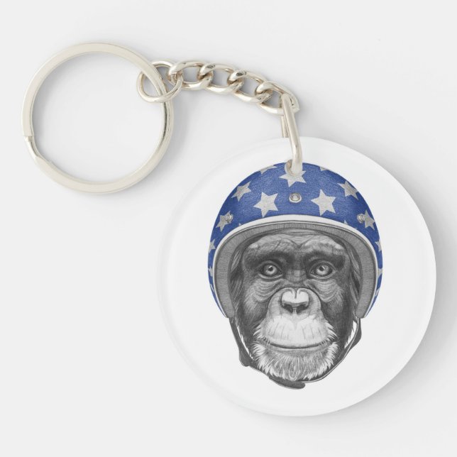 A Chimpanzee Motorcycle Rider Key Ring (Front)